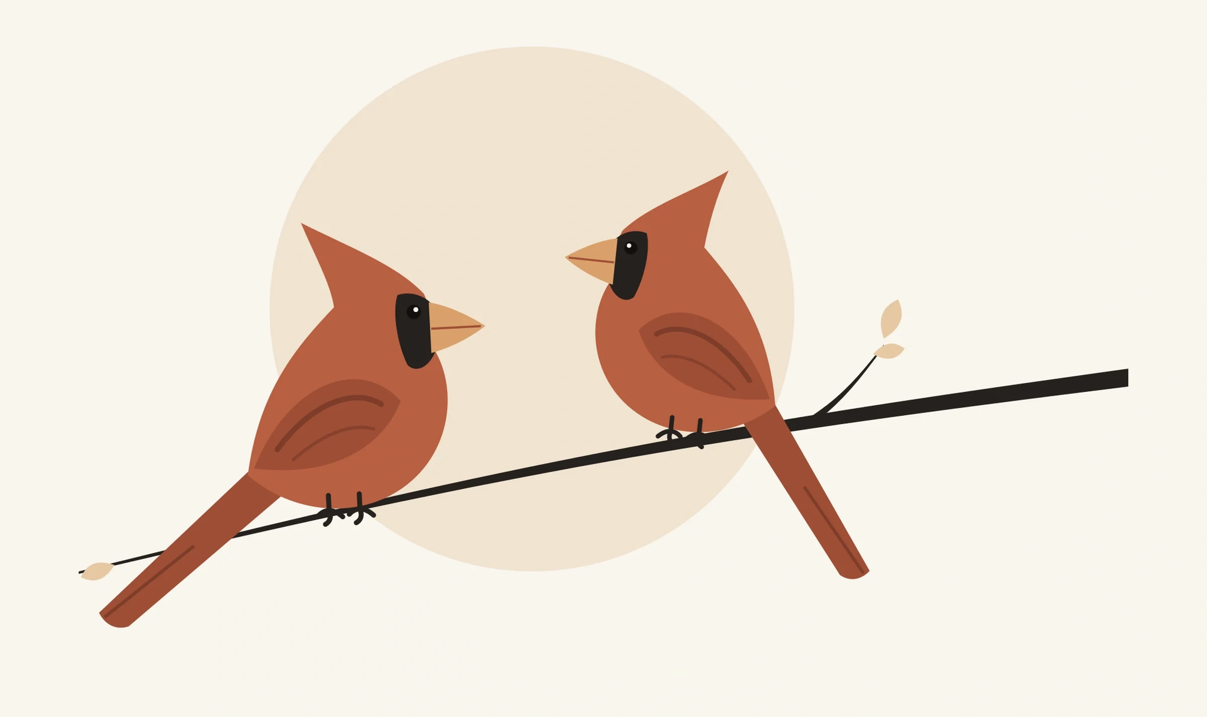 Two red birds perched on a branch, the illustration for Allie May Schmidt's Ferguson story